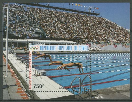 Kongo (Brazzaville) 1987 Vorolymp. Jahr Schwimmen Block 41 postfrisch (C42707)