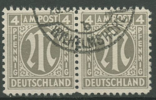 Bizone 1945 AM-POST Amerik. Druck 2 z waagerechtes Paar, Papier z gestempelt