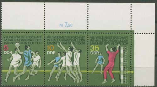 DDR 1974 Hallenhandball-WM 1928/30 ZD Zusammendruck W Zd 299 Ecke 2 postfrisch