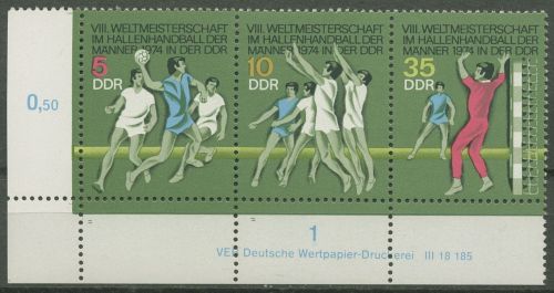 DDR 1974 Hallenhandball-WM 1928/30 ZD Zusammendruck W Zd 299 Ecke 3 postfrisch