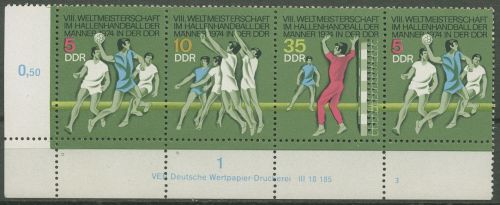 DDR 1974 Handball-WM 1928/30 ZD mit Druckvermerk W Zd 296/298 DV 3 postfrisch