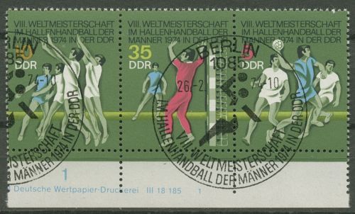 DDR 1974 Handball-WM 1928/30 ZD mit Druckvermerk W Zd 300 DV 1 mit SST