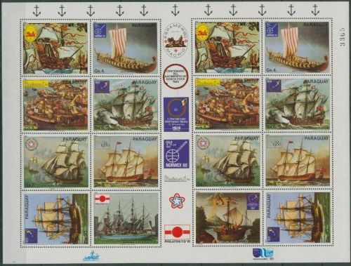 Paraguay 1980 Segelschiffe Schiffsgemälde 3314/22 ZD-Bogen postfrisch (SG95546)