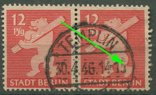 SBZ Berlin & Brandenburg 1945 Freimarke Plattenfehler 5 AA wb z f 30 gestempelt
