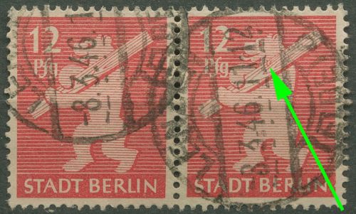 SBZ Berlin & Brandenburg 1945 Freimarke Plattenfehler 5 AA wb z f 58D gestempelt