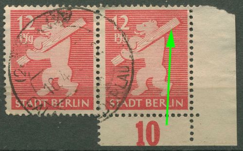 SBZ Berlin & Brandenburg 1945 Freimarke Plattenfehler 5 AA wb z f 100C gestemp.