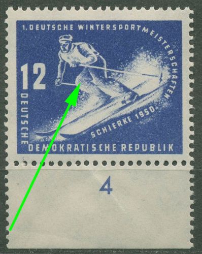 DDR 1950 Wintersportmeisterschaften Plattenfehler 246 F 49 UR postfrisch