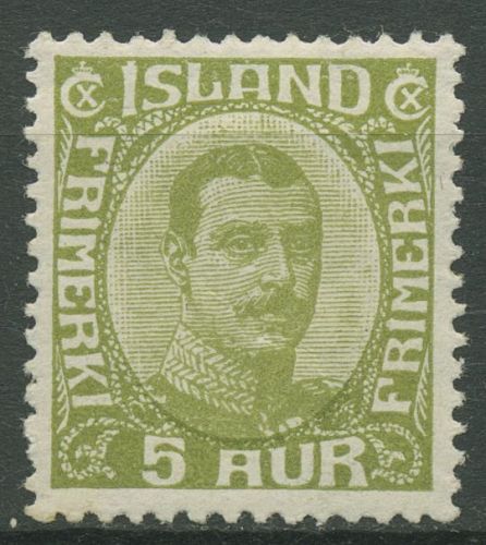 Island 1922 König Christian X. im Oval 99 mit Falz