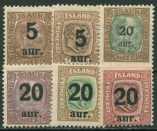 Island 1921/22 König Christian Marken mit neuen Wertaufdrucken 104/09 mit Falz