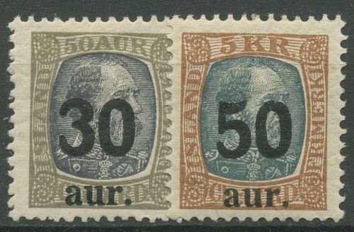 Island 1925 König Christian IX. neue Wertaufdrucke 112/13 mit Falz