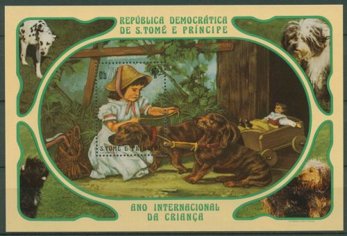Sao Tomé und Principe 1981 Hundegemälde Block 76 A postfrisch (C42740)