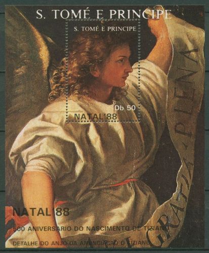 Sao Tomé und Príncipe 1988 Weihnachten Gemälde Block 188 postfrisch (C42756)