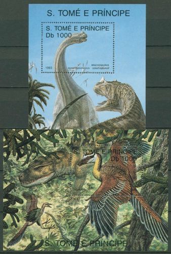 Sao Tomé und Príncipe 1993 Prähistorische Tiere Block 305/06 postfrisch (C42758)