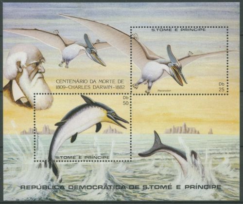 Sao Tomé und Príncipe 1982 Dinosaurier Darwin Block 98 postfrisch (C8969)