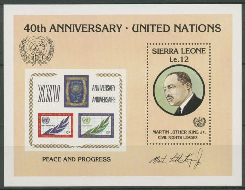 Sierra Leone 1985 40 Jahre UNO Martin Luther King Block 41 postfrisch (C42795)