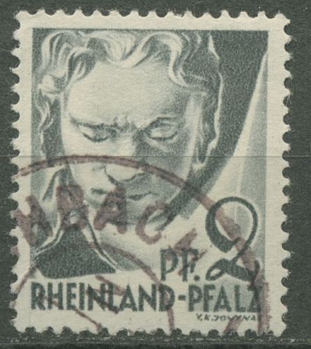 Französische Zone: Rheinland-Pfalz 1947 Beethoven Type II, 1 y v II gestempelt