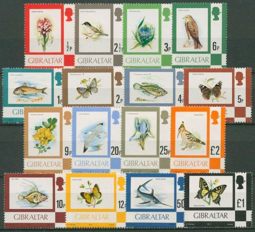 Gibraltar 1977 Flora und Fauna Vögel Schmetterlinge 348/63 I postfrisch
