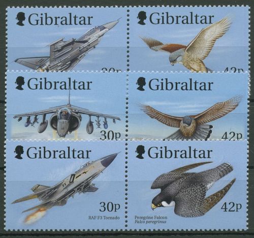 Gibraltar 1999 Kampfflugzeuge und Greifvögel 880/85 ZD postfrisch