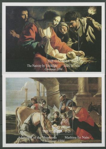 Gambia 1994 Weihnachten Gemälde von Le Nain Block 241/42 postfrisch (C42859)