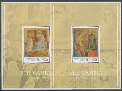 Gambia 1991 Weihnachten Gemälde von Fra Angelico Block 137/38 postfrisch (C42862)