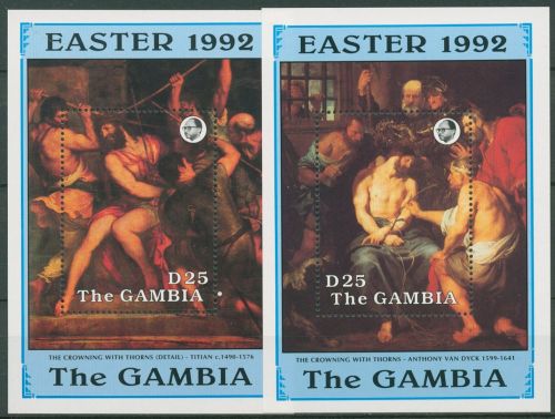 Gambia 1992 Weihnachten Gemälde von Tizian Block 149/50 postfrisch (C42829)