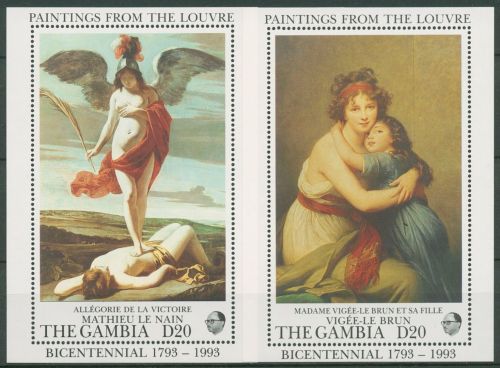 Gambia 1993 200 Jahre Louvre-Museum Gemälde Block 180/81 postfrisch (C42830)