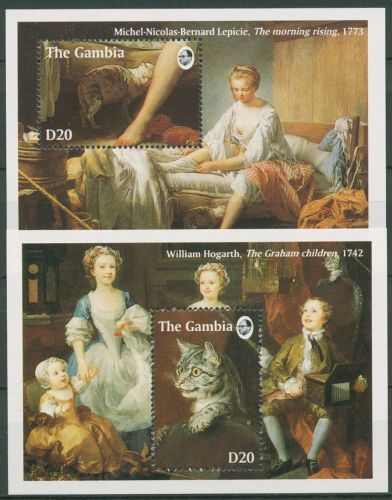 Gambia 1994 Katzen Katzengemälde Block 227/28 postfrisch (C42835)