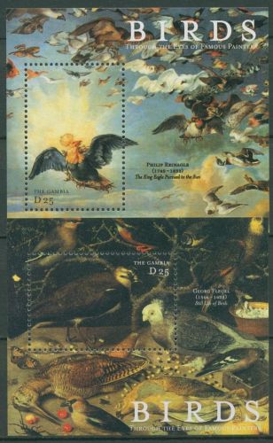 Gambia 2000 Vögel auf Gemälden alter Meister Block 491/92 postfrisch (C42850)