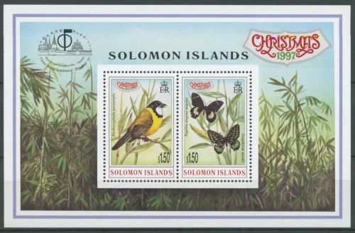 Salomoninseln 1997 Weihnachten Vogel Schmetterling Block 50 postfrisch (C26775)