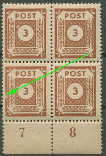 SBZ Ost-Sachsen 1945 Ziffernserie Plattenfehler 56 a XIII 4er-Block postfrisch