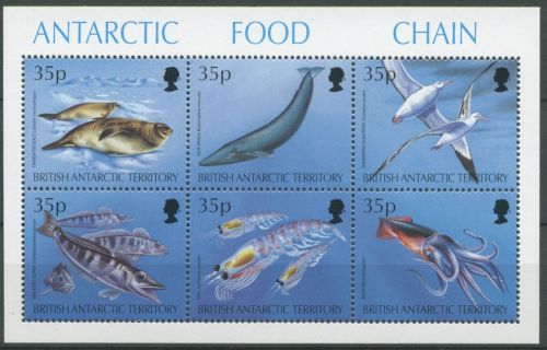 Britische Antarktis 1994 Meerestiere Robbe Wal Fisch Block 2 postfrisch (C26280)