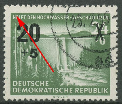 DDR 1955 Hochwasserhilfe mit Plattenfehler 449 IV mit Massenentwertung