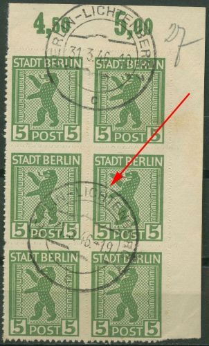 SBZ Berlin & Brandenburg 1945 Freimarke mit Plattenfehler 1 AB vx II gestempelt