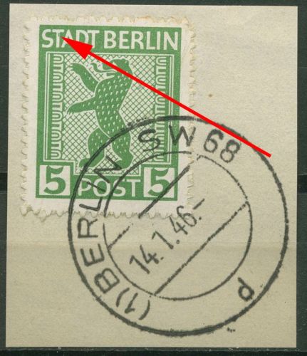 SBZ Berlin & Brandenburg 1945 Freimarke m. Plattenfehler 1 AB XIII Briefstück