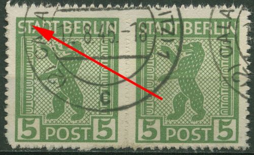 SBZ Berlin & Brandenburg 1945 Freimarke m. Plattenfehler 1 AB vx XIII gestempelt