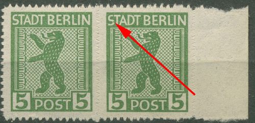 SBZ Berlin & Brandenburg 1945 Freimarke m. Plattenfehler 1 AB vx XVI postfrisch