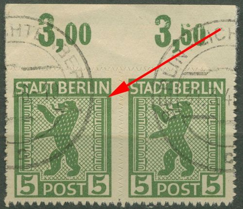SBZ Berlin & Brandenburg 1945 Freimarke mit Plattenfehler 1 AB vx f 6 gestempelt