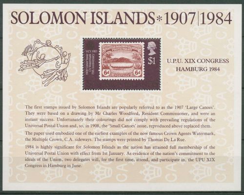 Salomonen 1984 Weltpostkongress Hamburg UPU Block 14 postfrisch (C42893)