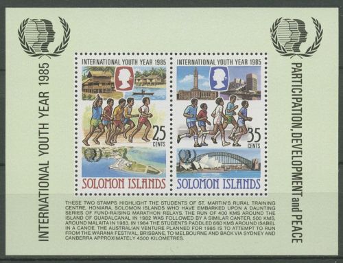 Salomonen 1985 Int. Jahr der Jugend Pfadfinderinen Block 17 postfrisch (C42894)