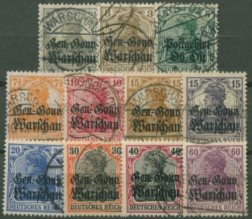 Deutsche Post in Polen 1916/17 Germania mit Aufdruck 6/16 gestempelt