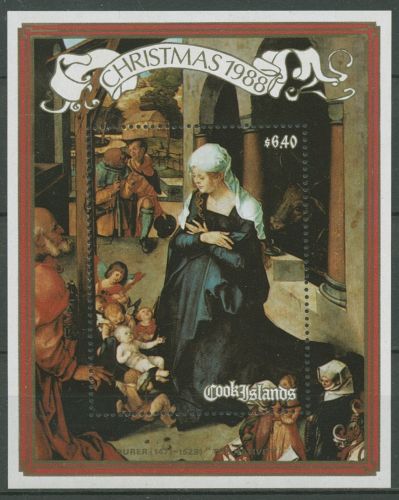 Cook-Inseln 1988 Weihnachten Gemälde von Dürer Block 187 postfrisch (C42902)