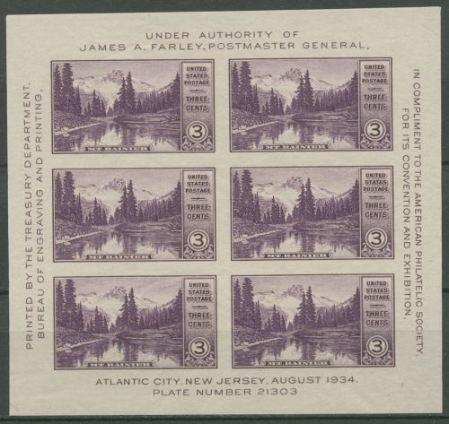 USA 1934 Phil. Ausstellung Atlantic City Block 5 postfrisch, kl. Fehler (C42913)