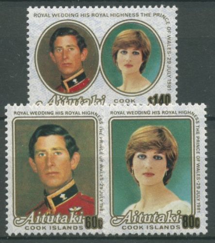 Aitutaki 1981 Hochzeit von Prinz Charles und Diana Spencer 406/08 postfrisch