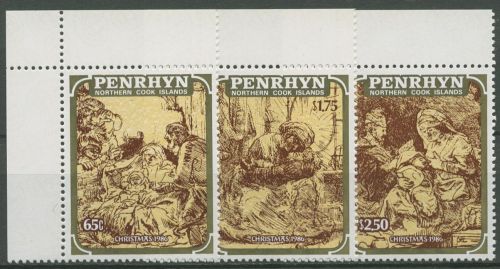 Penrhyn 1986 Weihnachten Kupferstiche von Rembrandt 452/54 postfrisch