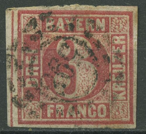 Bayern 1862 3 Kreuzer 9 rot mit Stempel oMR 598 WÜRZBURG