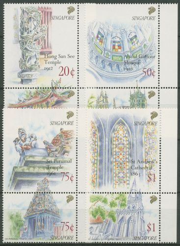 Singapur 1991 Gebäude in Singapur Kirche 619/26 ZD Paare postfrisch