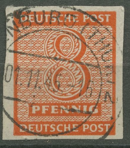 SBZ West-Sachsen 1945 Freimarke Ziffern mit WZ X, 118 X gestempelt geprüft