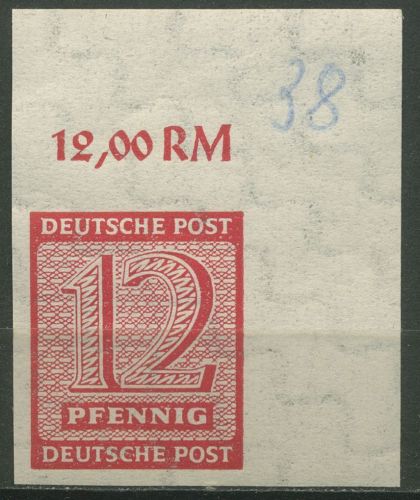 SBZ West-Sachsen 1945 Freim. Ziffern mit WZ Y, 119 Y Ecke 2 mit Falz