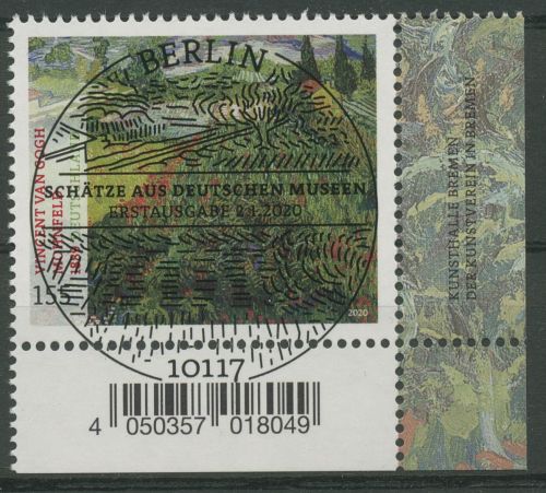 Bund 2020 Gemälde Vincent van Gogh Mohnfeld 3512 Ecke 4 mit ESST Berlin (E5054)