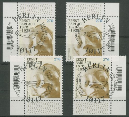 Bund 2020 Ernst Barlach Skulptur Engel 3514 alle 4 Ecken mit ESST Berlin (E5058)